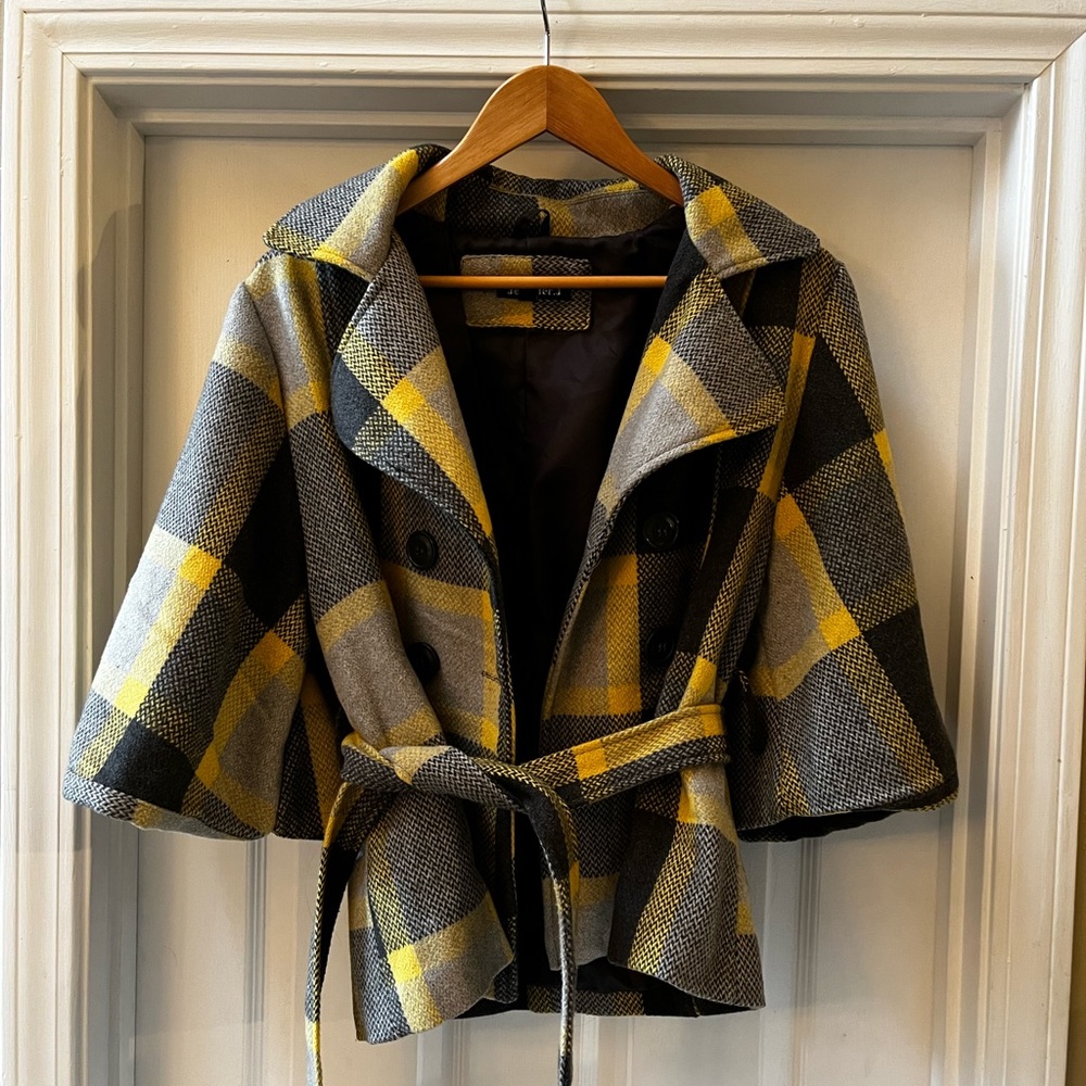 Jennyfer J. Plaid Cape-Style Short Coat